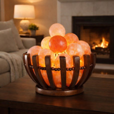 Світильник Кошик дерев’яний з соляними кульками 20х20х11,5 см