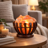 Світильник Кошик дерев’яний з соляним камінням 20х20х11,5 см