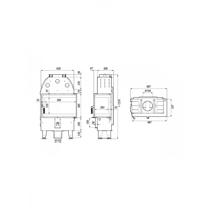 Камінна топка Defro Home INTRA SM BL SLIM (чорний шамот)