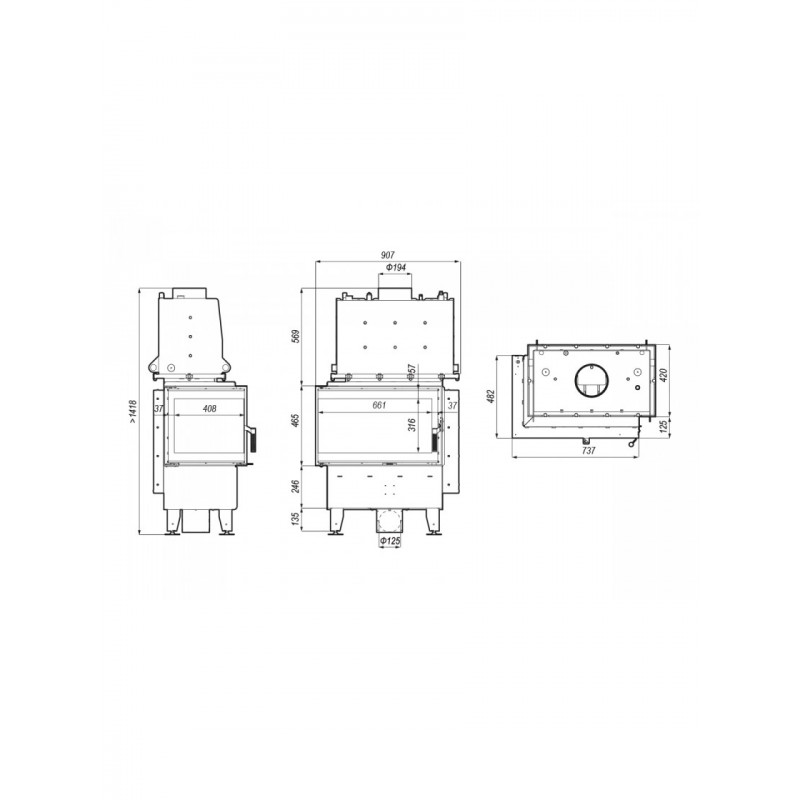 Камінна топка з водяним контуром Defro Home RIVA SM BP SHORT (чорний шамот)