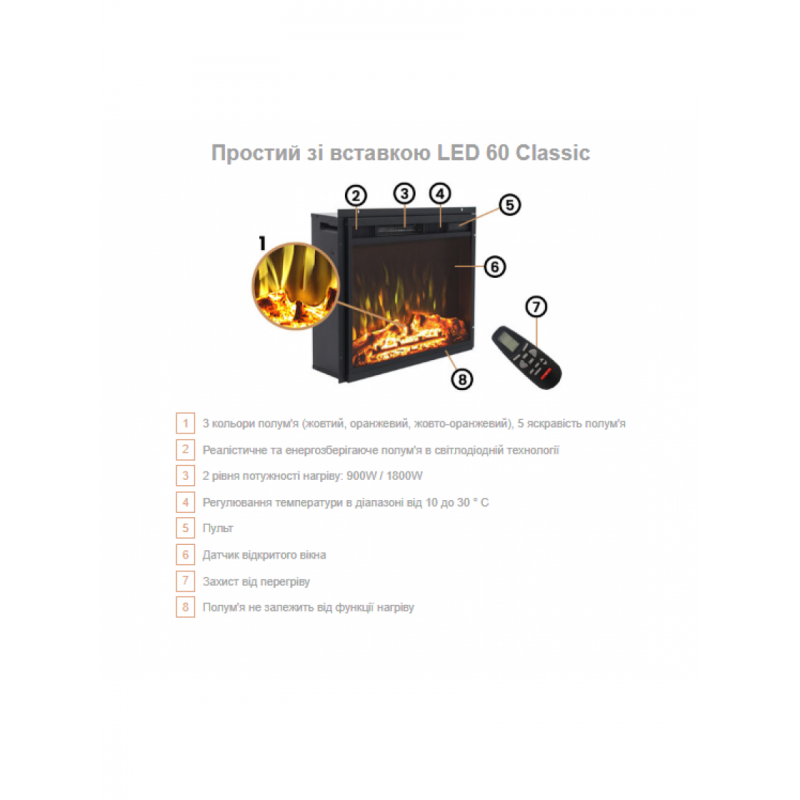 Камінокомплект Aflamo SIMPLE Бетон + LED 60