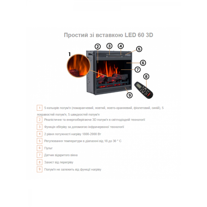 Камінокомплект Aflamo SIMPLE Білий + LED 60 3D