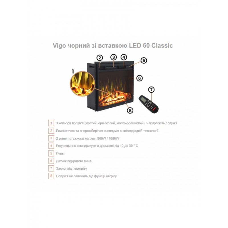 Камінокомплект Aflamo VIGO Чорний + LED 60