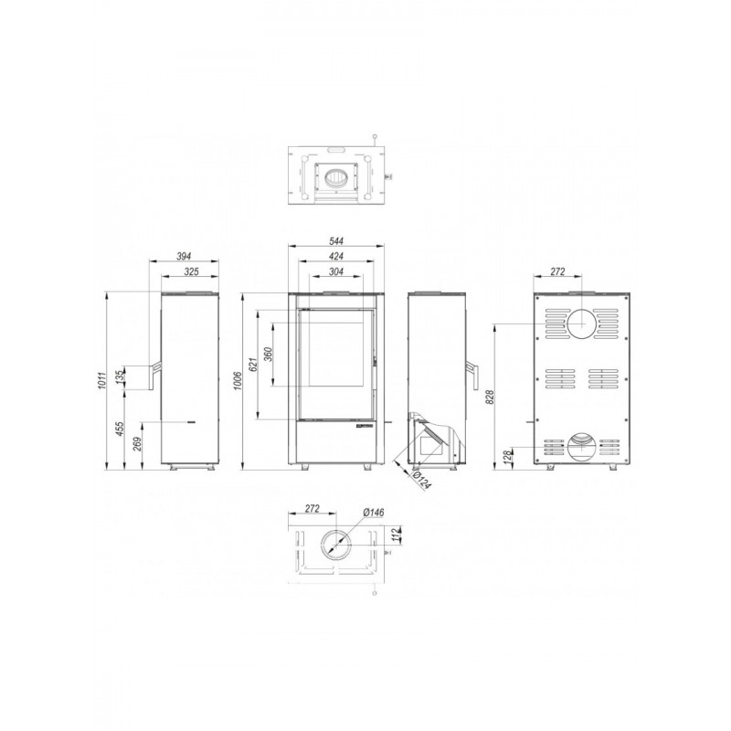 Сталева піч Defro Home VIVA Чорний (чорний шамот)