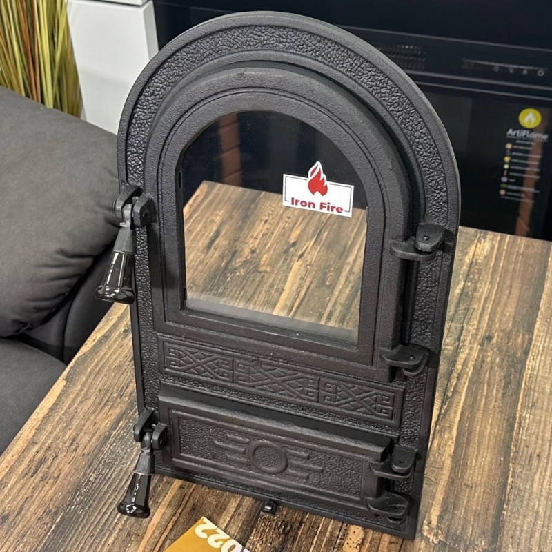 Дверцята чавунні для печі/барбекю Iron Fire Flower 305х520 мм з вогнетривким склом Robax