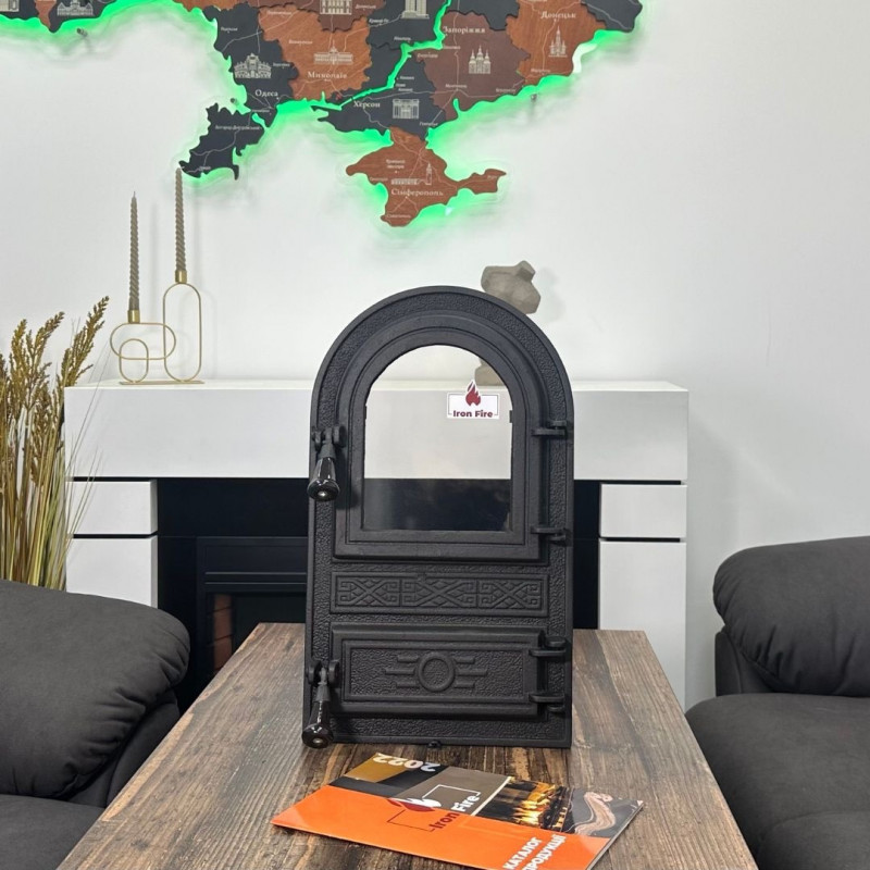 Дверцята чавунні для печі/барбекю Iron Fire Flower 305х520 мм з вогнетривким склом Robax