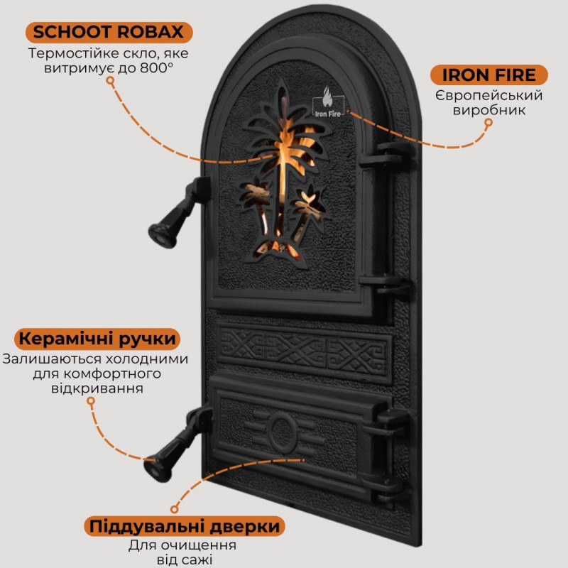 Дверцята чавунні для печі/барбекю Iron Fire Palm 305х520 мм з вогнетривким склом Robax