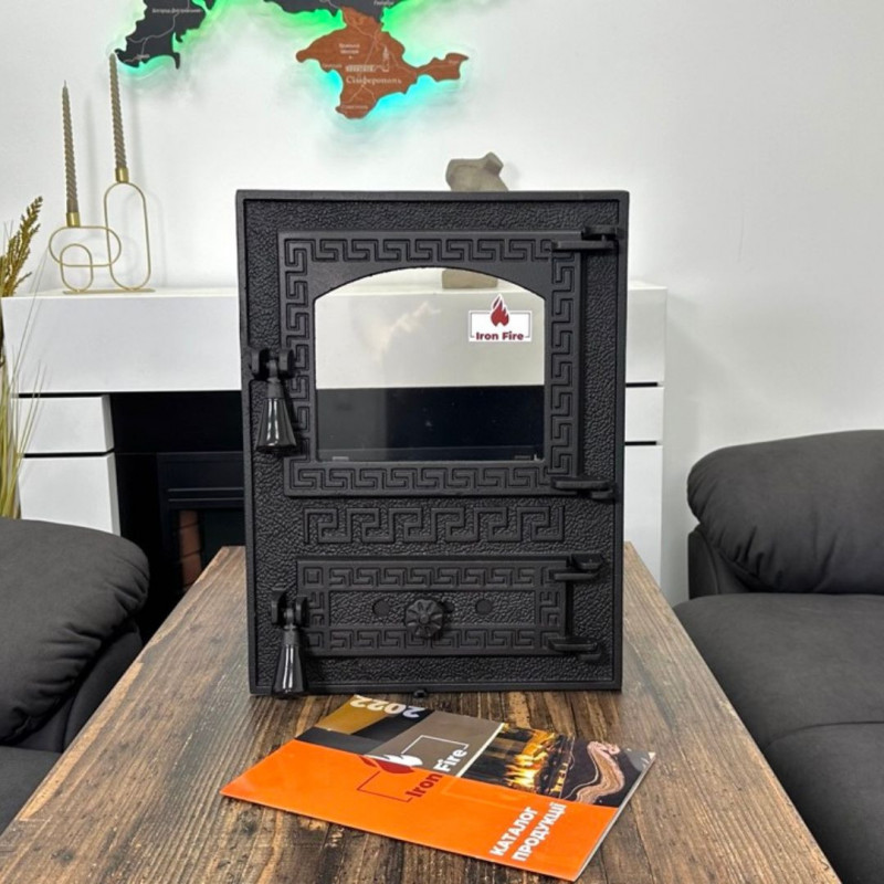 Дверцята чавунні для печі/барбекю Iron Fire Versace 370х485 мм з вогнетривким склом Robax