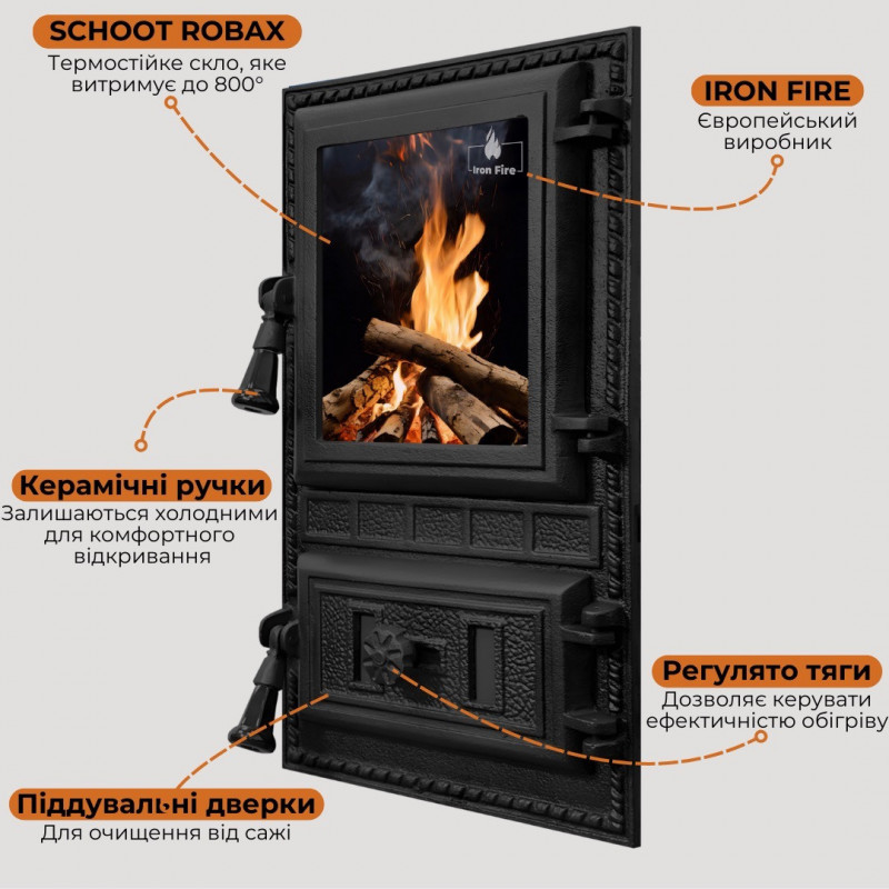 Дверцята чавунні для печі/барбекю Iron Fire Aventa 295x500 мм з вогнетривким склом Robax