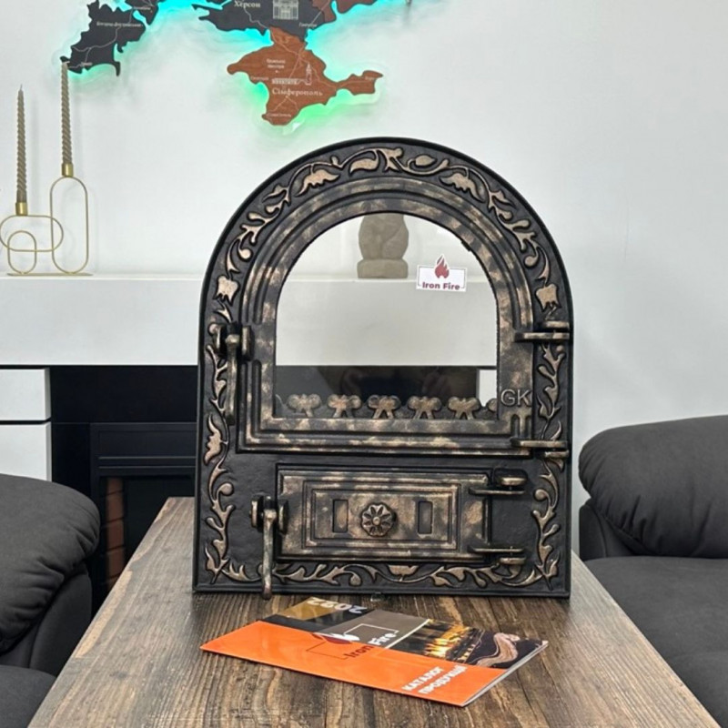 Дверцята чавунні для печі/барбекю Iron Fire Artik 460х560 мм з вогнетривким склом Robax