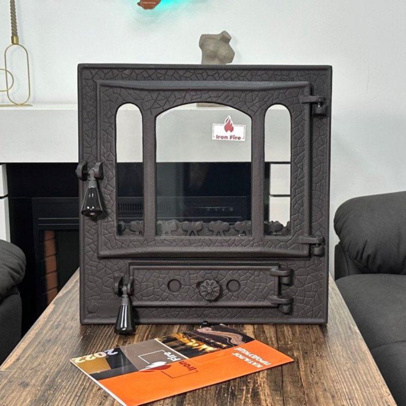 Дверцята чавунні для печі/барбекю Iron Fire Amber 465х485 мм з вогнетривким склом Robax