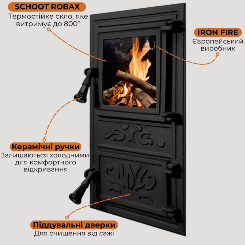 Дверцята чавунні для печі/барбекю Iron Fire Fiona 305х510 мм з вогнетривким склом Robax