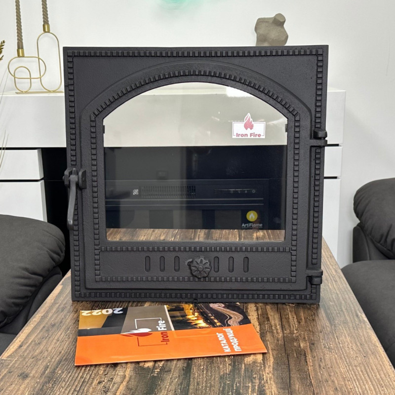 Дверцята чавунні для каміна/барбекю Iron Fire Cameron 480х475 мм з вогнетривким склом Robax