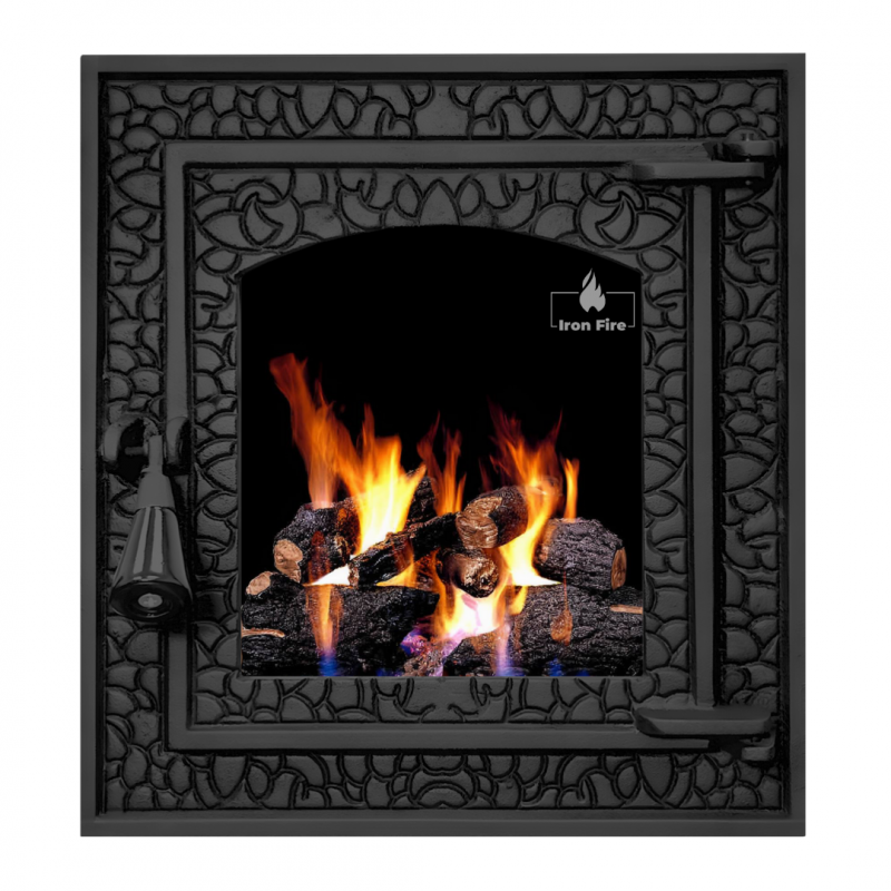 Дверцята чавунні для каміна/барбекю Iron Fire Bastion S 370х400 мм з вогнетривким склом Robax