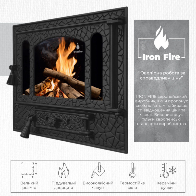 Дверцята чавунні для печі/барбекю Iron Fire Panorama 580х500 мм з вогнетривким склом Robax