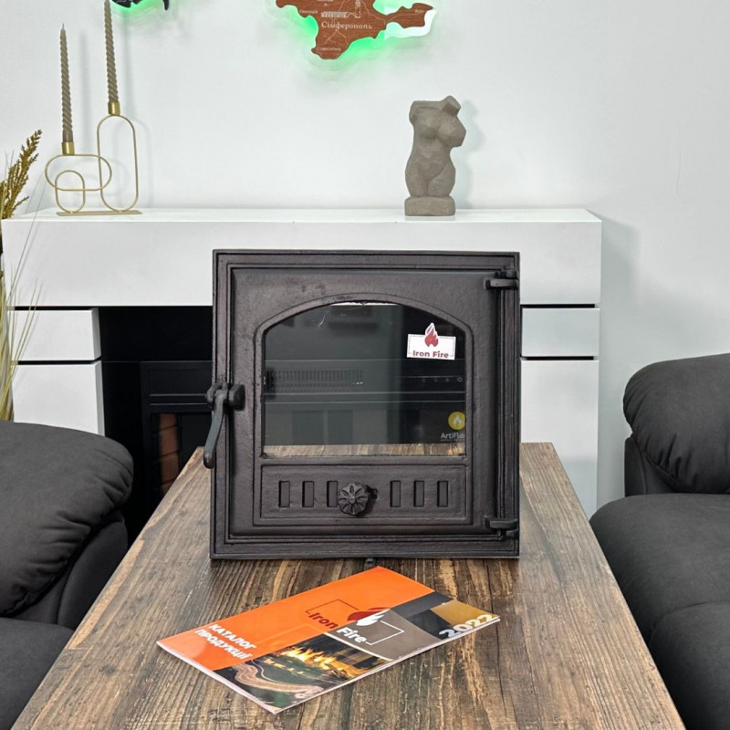 Дверцята чавунні для каміна/барбекю Iron Fire Style 40 390х390 мм з вогнетривким склом Robax