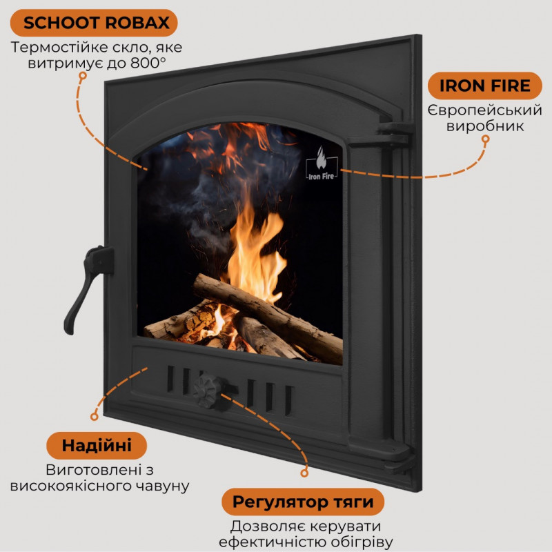 Дверцята чавунні для каміна/барбекю Iron Fire Style 50 485х485 мм з вогнетривким склом Robax