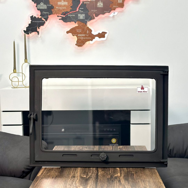 Дверцята чавунні для каміна/барбекю Iron Fire Style 75 730х540 мм з вогнетривким склом Robax