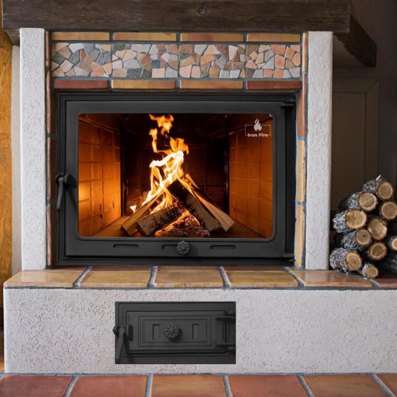 Дверцята чавунні для каміна/барбекю Iron Fire Style 75 730х540 мм з вогнетривким склом Robax