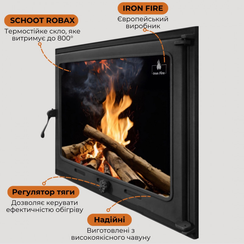 Дверцята чавунні для каміна/барбекю Iron Fire Style 75 730х540 мм з вогнетривким склом Robax