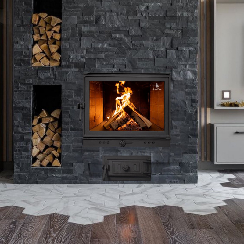 Комплект дверцят чавунні для каміна/барбекю Iron Fire Neil 575х495 мм з вогнетривким склом Robax + піддувальна Style 50 315х165 мм