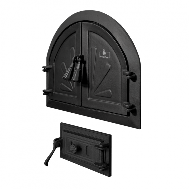 Комплект дверцят чавунні для каміна/барбекю Iron Fire Adeline 550х410 мм + піддувальна Style 50 315х165 мм