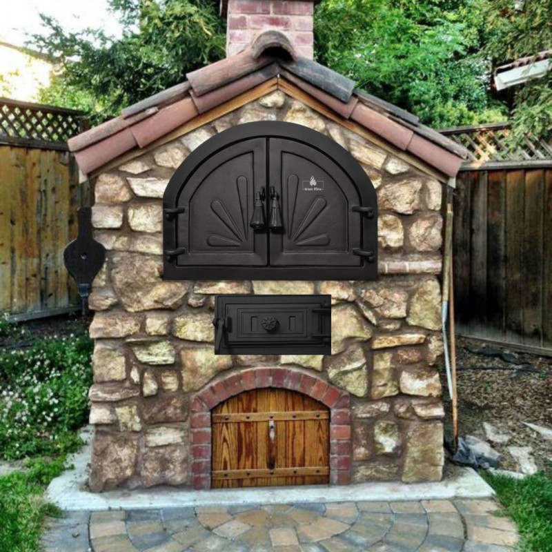 Комплект дверцят чавунні для каміна/барбекю Iron Fire Adeline 550х410 мм + піддувальна Style 50 315х165 мм