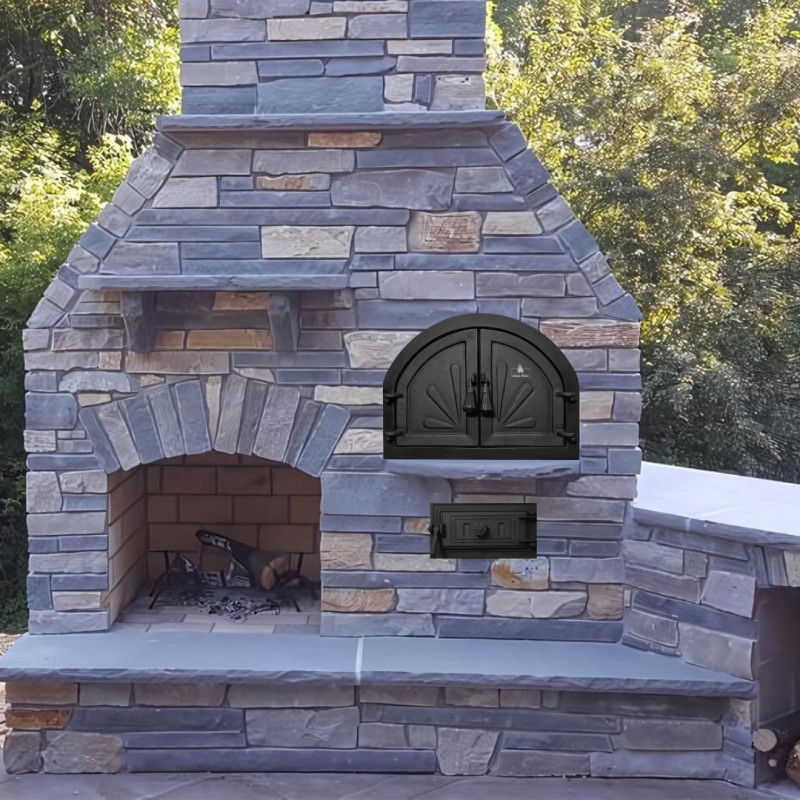 Комплект дверцят чавунні для каміна/барбекю Iron Fire Adeline 550х410 мм + піддувальна Style 50 315х165 мм