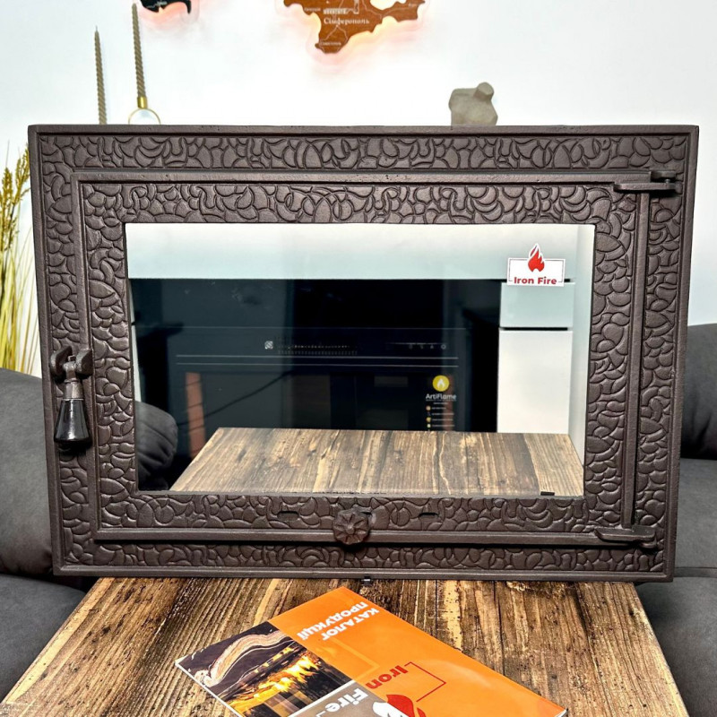 Комплект дверцят чавунні для каміна/барбекю Iron Fire Magnus 700x500 мм з вогнетривким склом Robax + піддувальна Bastion 375х175 мм