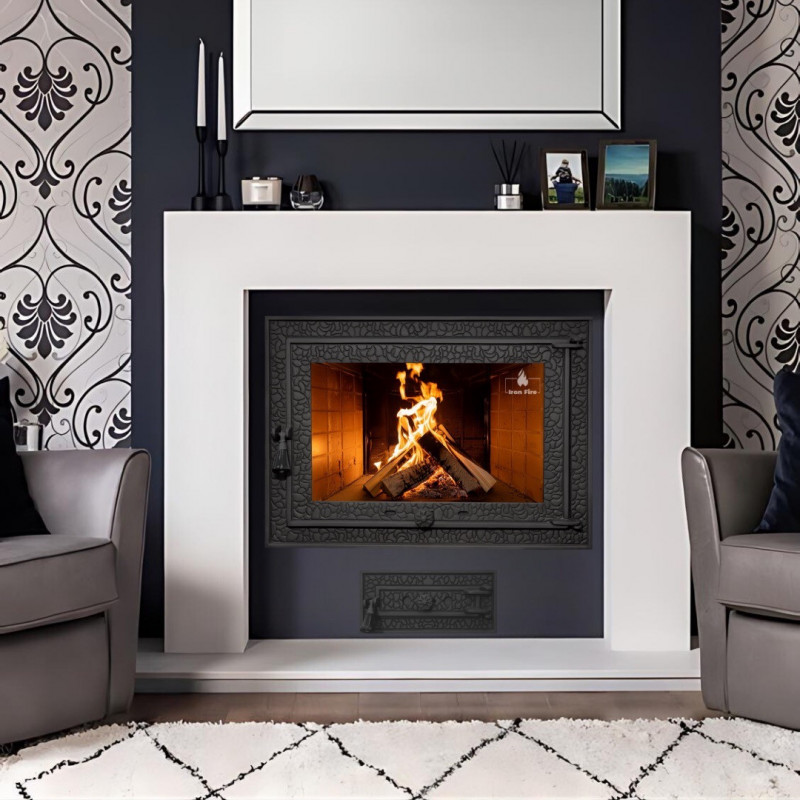 Комплект дверцят чавунні для каміна/барбекю Iron Fire Magnus 700x500 мм з вогнетривким склом Robax + піддувальна Bastion 375х175 мм