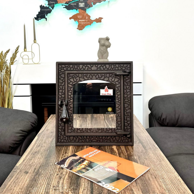 Комплект дверцят чавунні для каміна/барбекю Iron Fire Bastion S 370х400 мм з вогнетривким склом Robax + піддувальна Bastion 375х175 мм