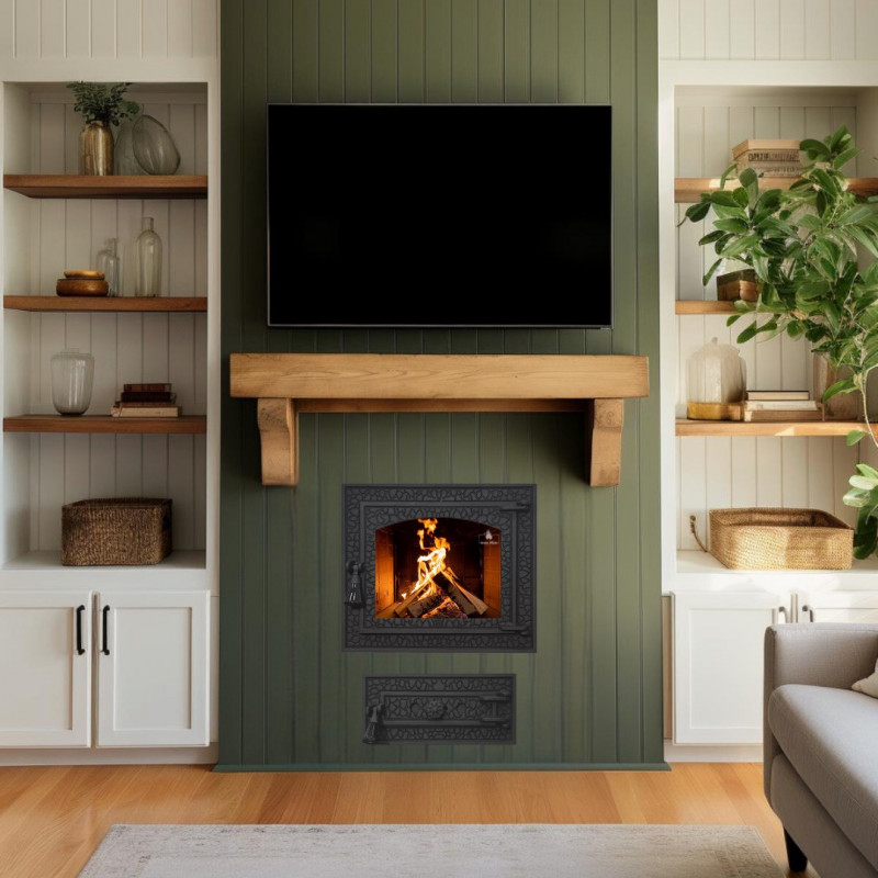 Комплект дверцят чавунні для каміна/барбекю Iron Fire Bastion L 460х400 мм з вогнетривким склом Robax + піддувальна Bastion 375х175 мм