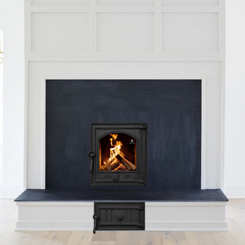 Комплект дверцят чавунні для каміна/барбекю Iron Fire Style 35 350х390 мм з вогнетривким склом Robax + піддувальна Style 35 315х180 мм