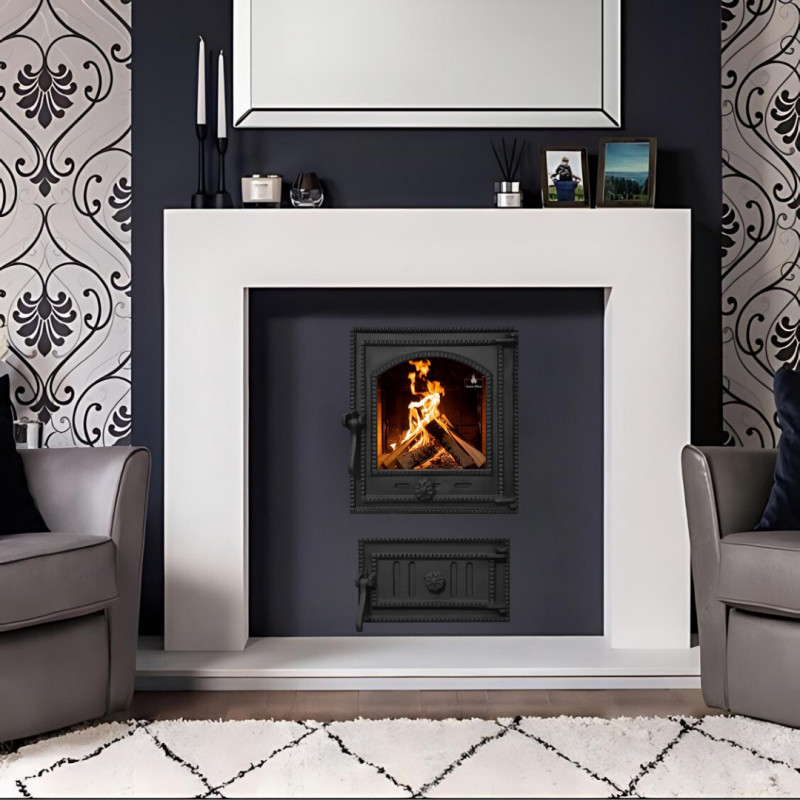 Комплект дверцят чавунні для каміна/барбекю Iron Fire Style 35 350х390 мм з вогнетривким склом Robax + піддувальна Style 35 315х180 мм