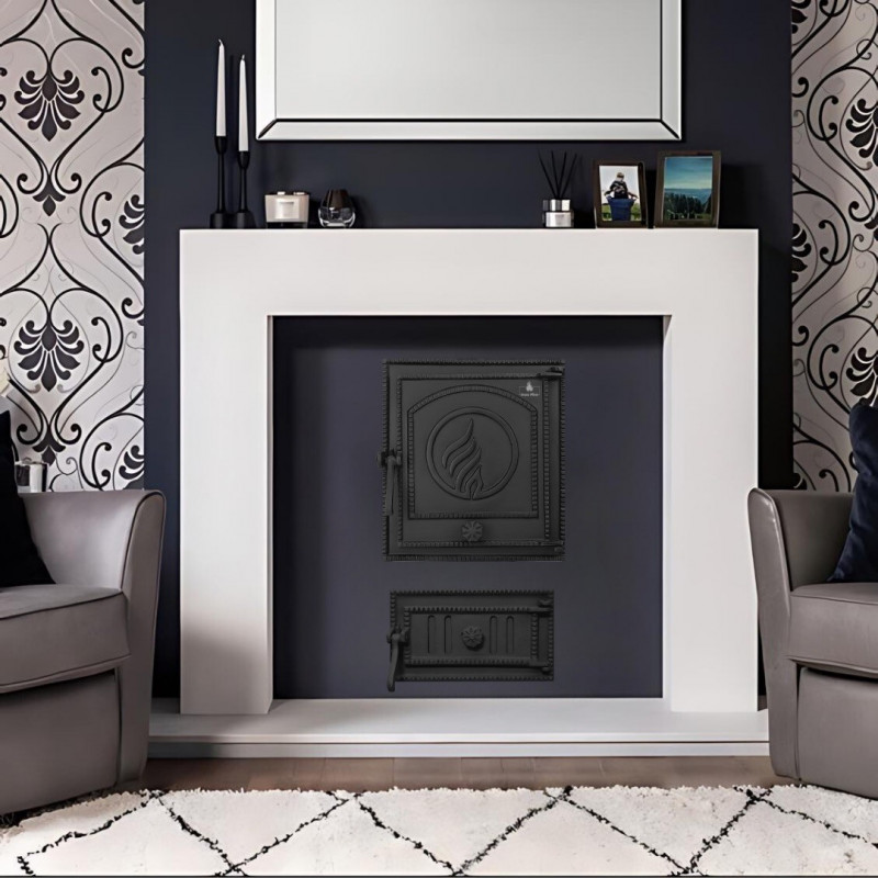 Комплект дверцят чавунні для каміна/барбекю Iron Fire Style 35 WG 350х390 мм + піддувальна Style 35 315х180 мм