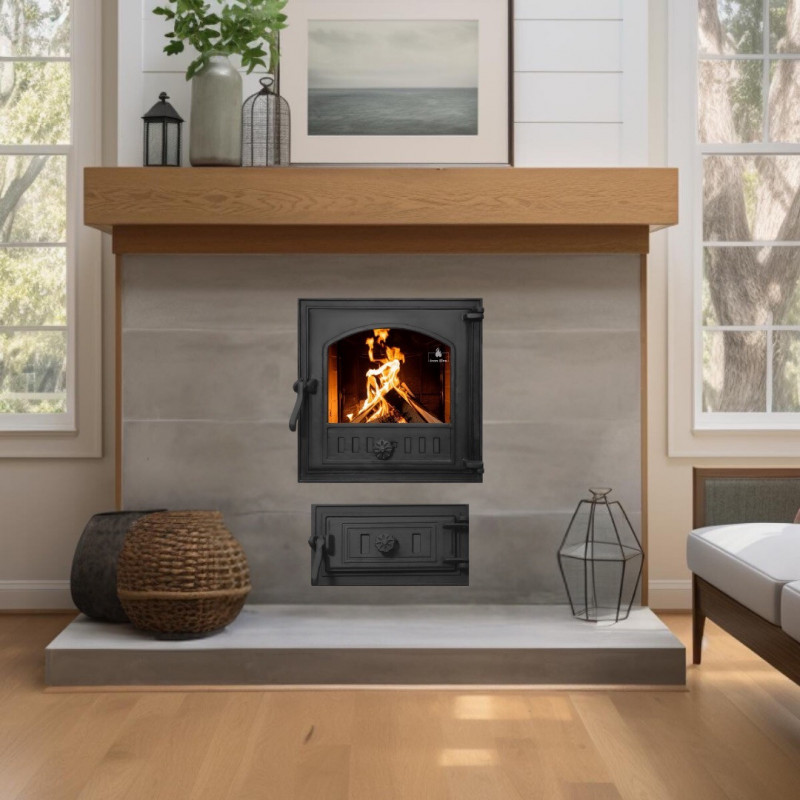 Комплект дверцят чавунні для каміна/барбекю Iron Fire Style 40 390х390 мм з вогнетривким склом Robax + піддувальна Style 50 315х165 мм