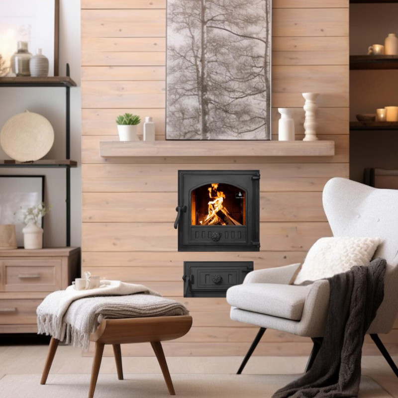 Комплект дверцят чавунні для каміна/барбекю Iron Fire Style 40 390х390 мм з вогнетривким склом Robax + піддувальна Style 50 315х165 мм