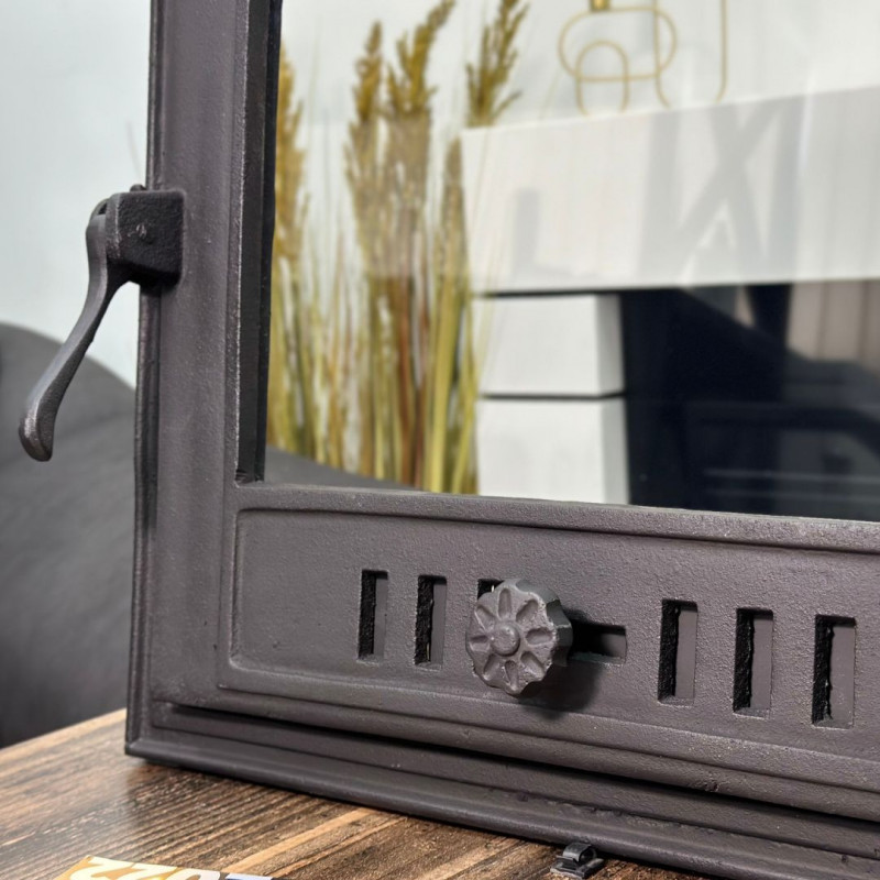 Комплект дверцят чавунні для каміна/барбекю Iron Fire Style 50 485х485 мм з вогнетривким склом Robax + піддувальна Style 50 315х165 мм