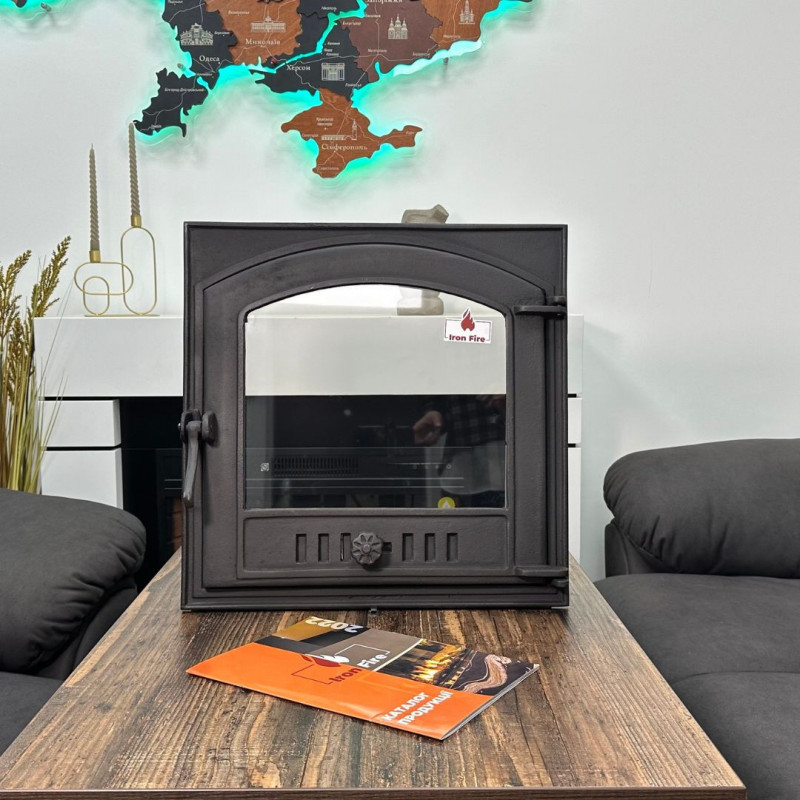 Комплект дверцят чавунні для каміна/барбекю Iron Fire Style 50 485х485 мм з вогнетривким склом Robax + піддувальна Style 50 315х165 мм