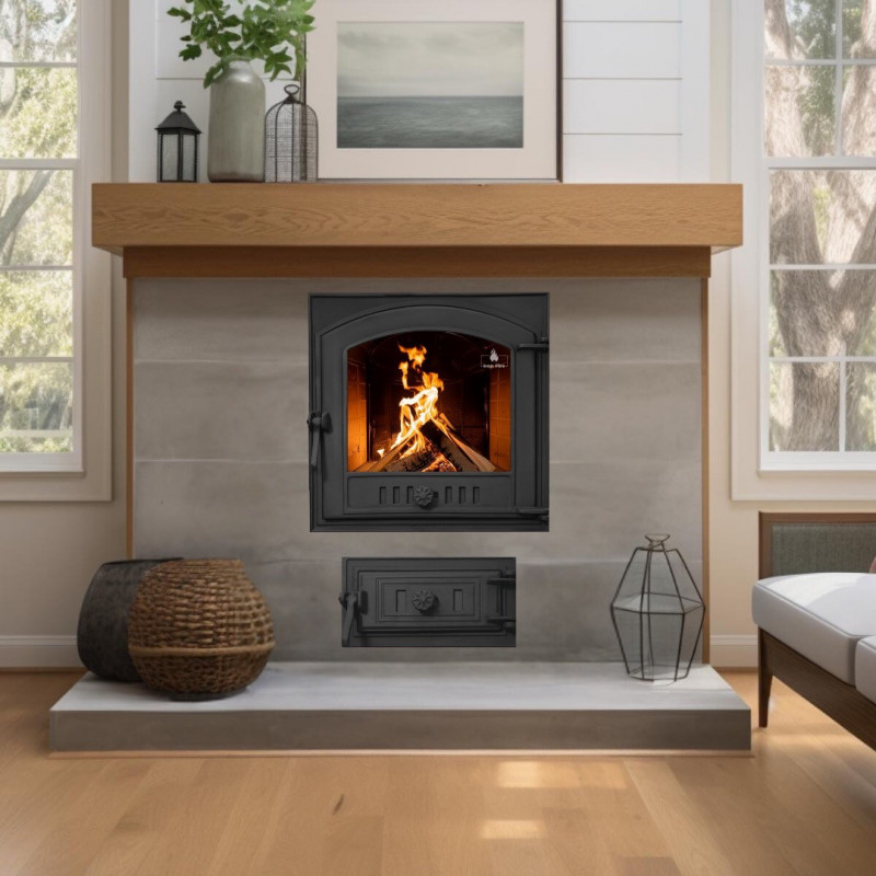 Комплект дверцят чавунні для каміна/барбекю Iron Fire Style 50 485х485 мм з вогнетривким склом Robax + піддувальна Style 50 315х165 мм