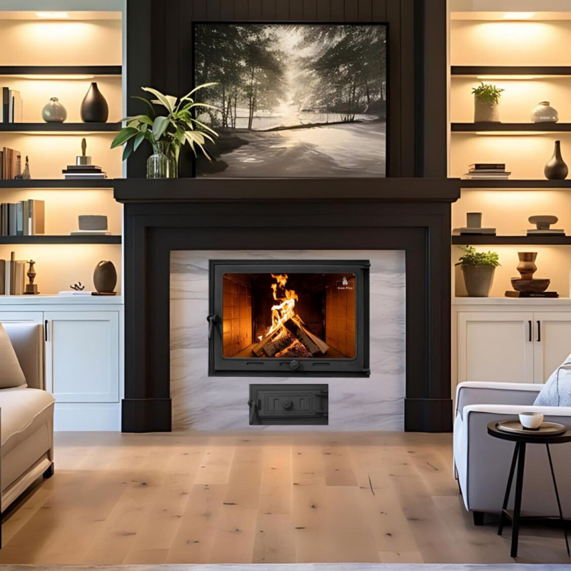 Комплект дверцят чавунні для каміна/барбекю Iron Fire Style 75 730х540 мм з вогнетривким склом Robax + піддувальна Style 50 315х165 мм