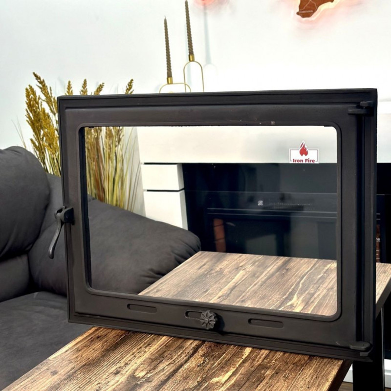 Комплект дверцят чавунні для каміна/барбекю Iron Fire Style 75 730х540 мм з вогнетривким склом Robax + піддувальна Style 50 315х165 мм