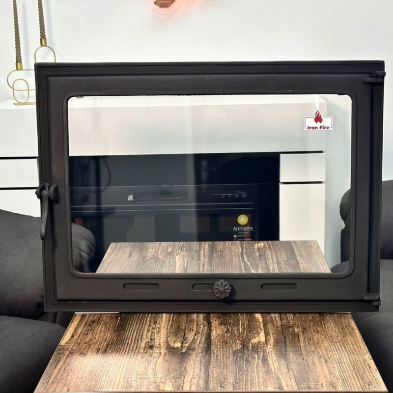Комплект дверцят чавунні для каміна/барбекю Iron Fire Style 75 730х540 мм з вогнетривким склом Robax + піддувальна Style 50 315х165 мм