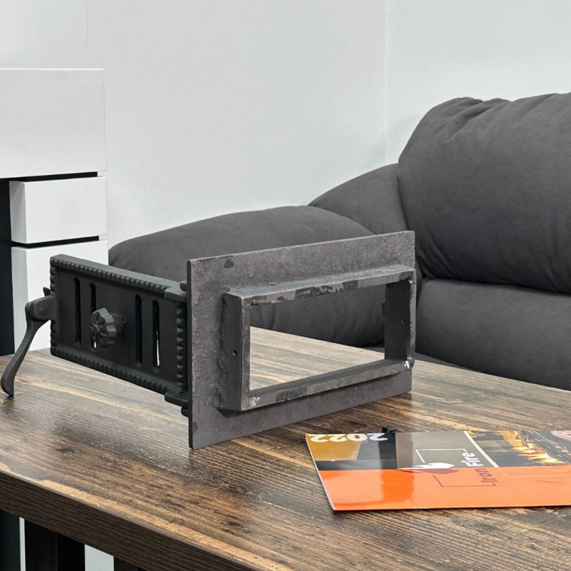 Комплект дверцят чавунні для каміна/барбекю Iron Fire Brown 440x640 мм з вогнетривким склом Robax + піддувальна Style 35 315х180 мм