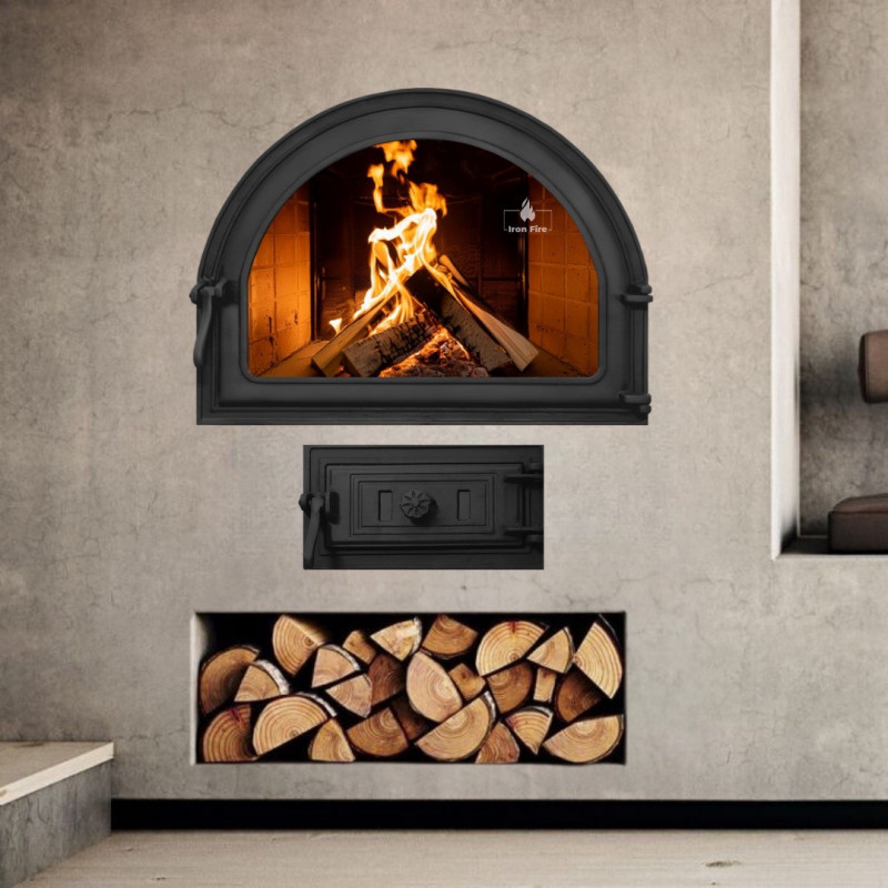 Комплект дверцят чавунні для каміна/барбекю Iron Fire Viola 585х440 мм з вогнетривким склом Robax + піддувальна Style 50 315х165 мм