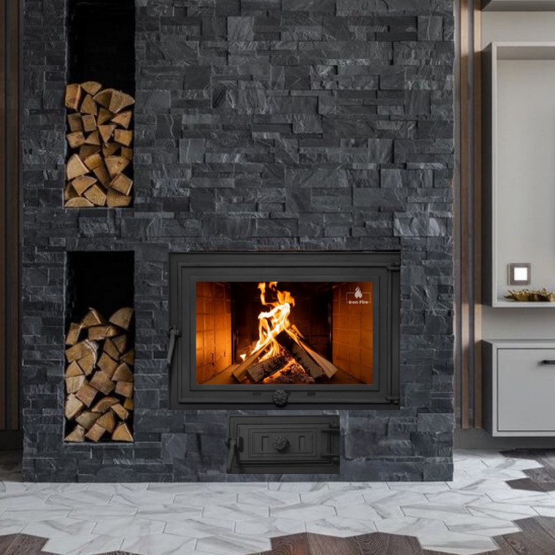 Комплект дверцят чавунні для каміна/барбекю Iron Fire Adam 640x440 мм з вогнетривким склом Robax + піддувальна Style 50 315х165 мм