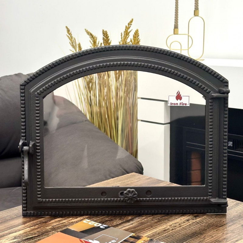 Комплект дверцят чавунні для каміна/барбекю Iron Fire Sandra 575х475 мм з вогнетривким склом Robax + піддувальна Style 35 315х180 мм