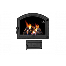 Комплект дверцят чавунні для каміна/барбекю Iron Fire Sandra 575х475 мм з вогнетривким склом Robax + піддувальна Style 35 315х180 мм