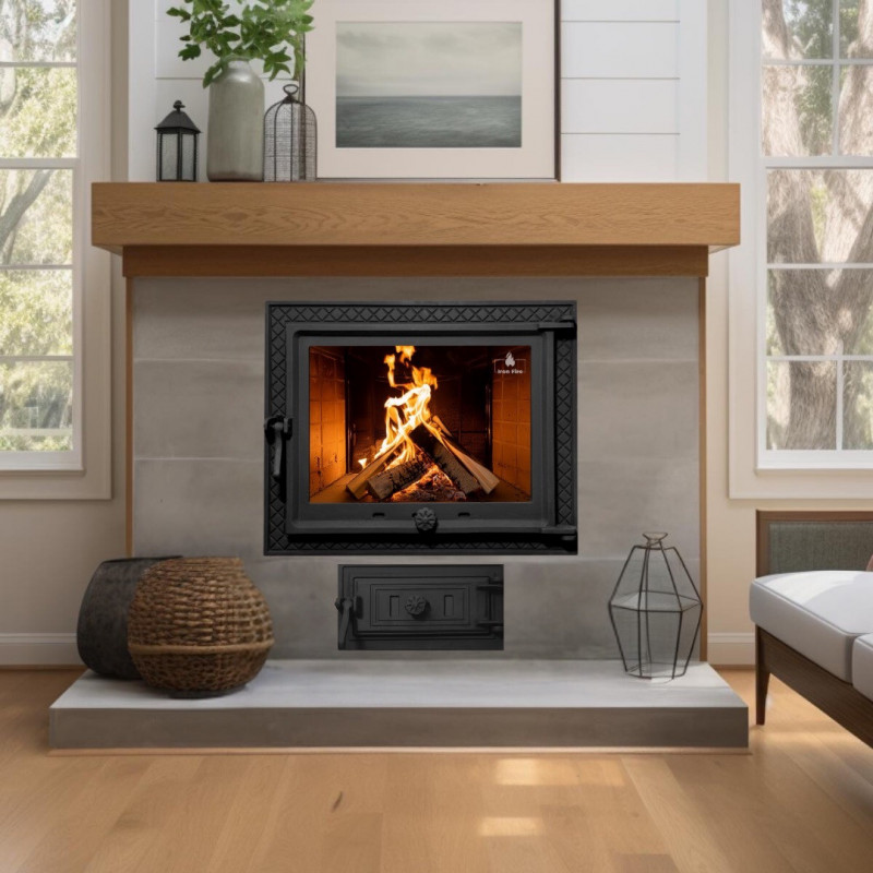 Комплект дверцят чавунні для каміна/барбекю Iron Fire Megan 590х485 мм з вогнетривким склом Robax + піддувальна Style 50 315х165 мм