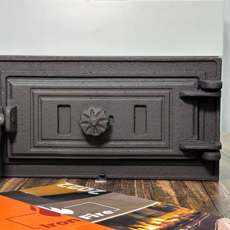 Комплект дверцят чавунні для каміна/барбекю Iron Fire Megan 590х485 мм з вогнетривким склом Robax + піддувальна Style 50 315х165 мм